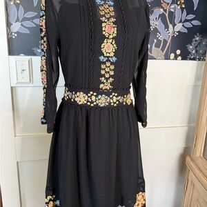 Miss Selfridge Black Dress with Floral Embroidery